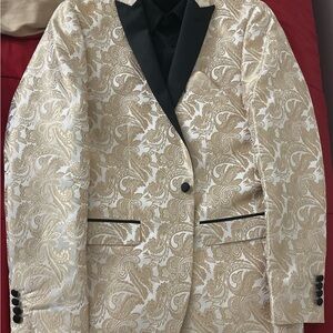Elegant Cream and Black Paisley Blazer